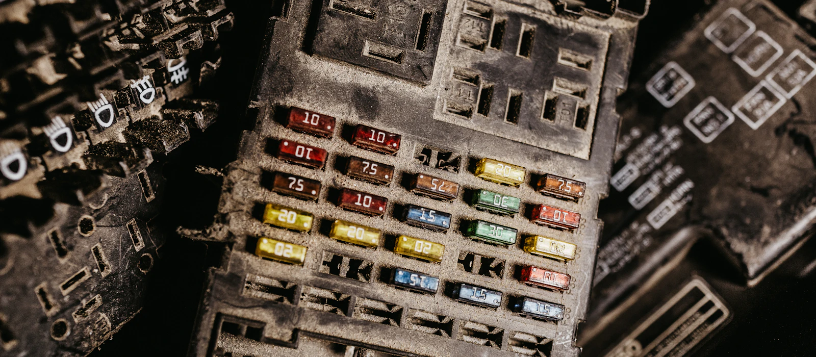 Relays and fuses inside a vehicle fuse panel, auto electrical parts shipped to Perth